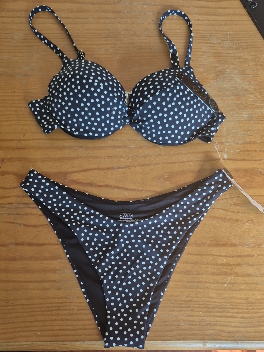 NWT Victoria's Secret Swim Twist Push Up 34B Black/White Polka Dot Bikini Set